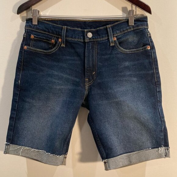 LEVI’S 511 Sz 30 Raw Hem Some Distressing Dark Wash Stretch  Denim Shorts - Picture 1 of 7